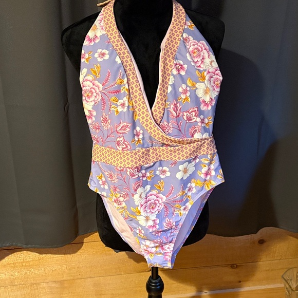 namette lapore Other - Floral Halter One-Piece Swimsuit in Lavender